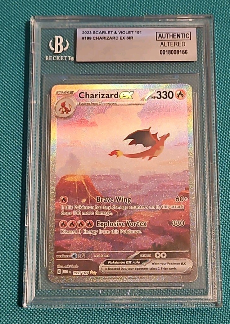 Charizard ex 199/165 151 BGS Authentic Altered PRINT ERROR ON BACK OF CARD