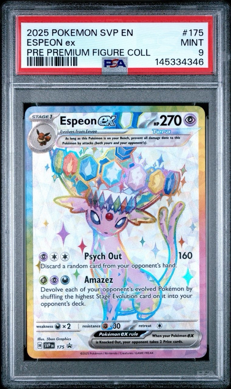 2025 Prismatic Evolutions Premium Figure Collection # 175 Espeon EX PSA 9 Card!