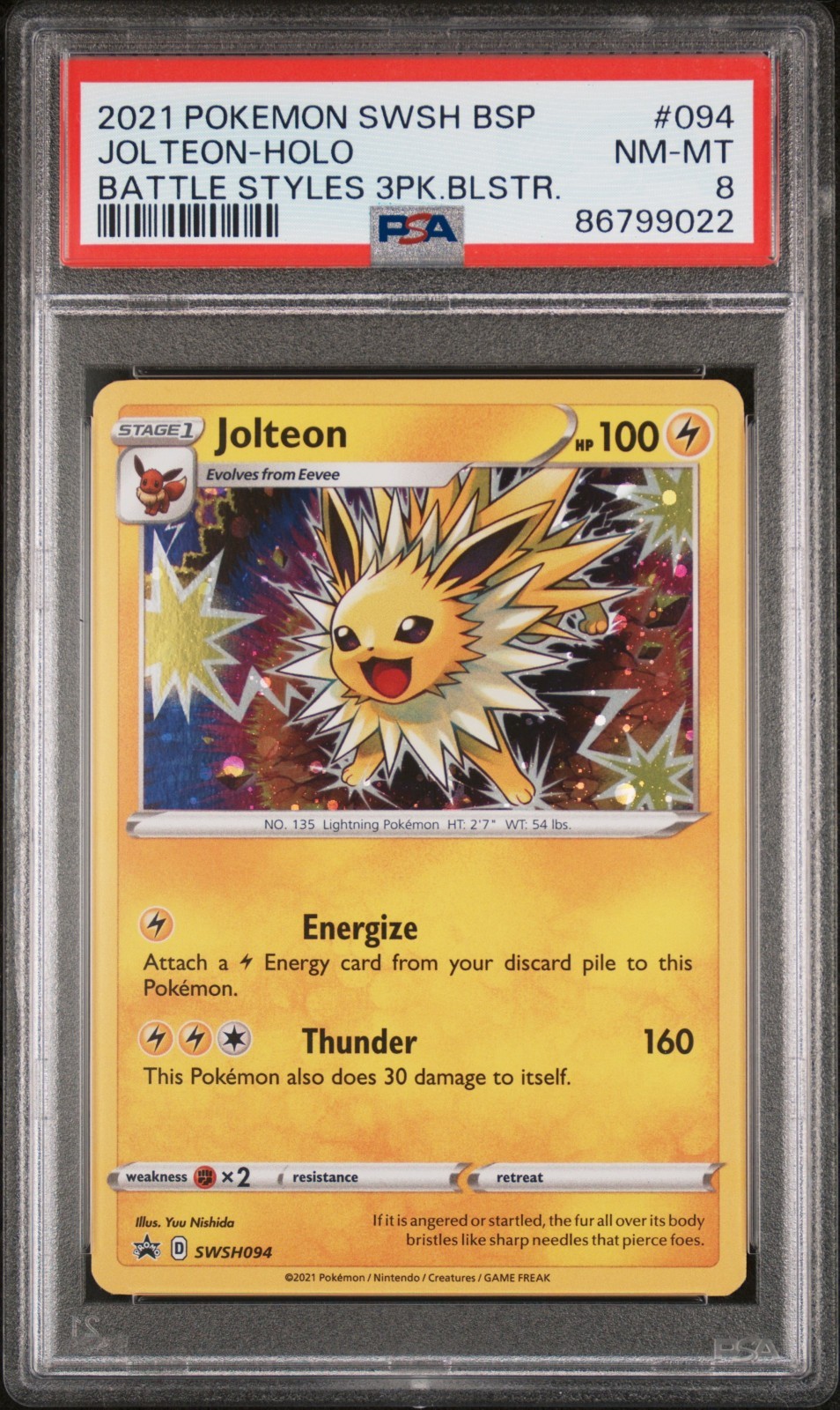 Pokemon Jolteon Holo SWSH094 PSA 8 NM-MT Battle Styles Cosmos Promo 2021