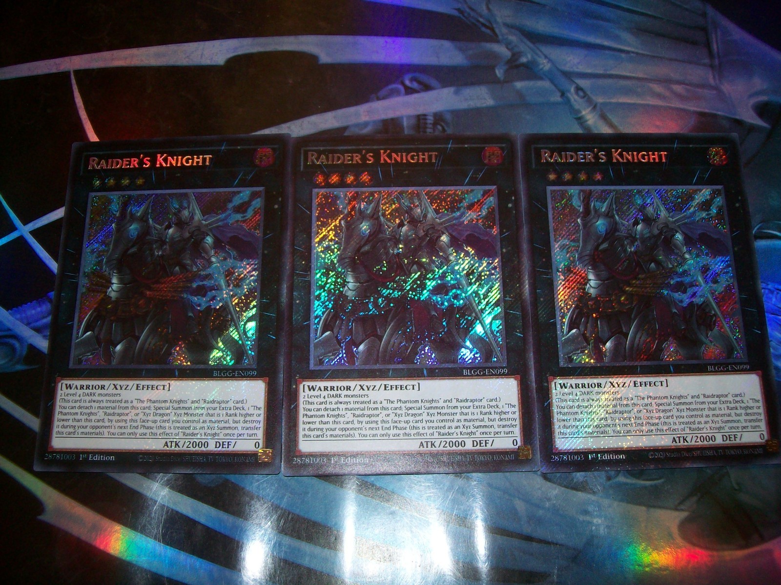 3x Raider’s Knight 1st Edition Secret Rare BLGG-EN099 Yu-Gi-Oh!