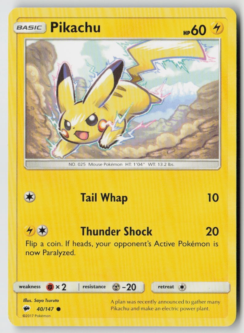 Pikachu 40/147 – SM – Burning Shadows – PTCG – LP